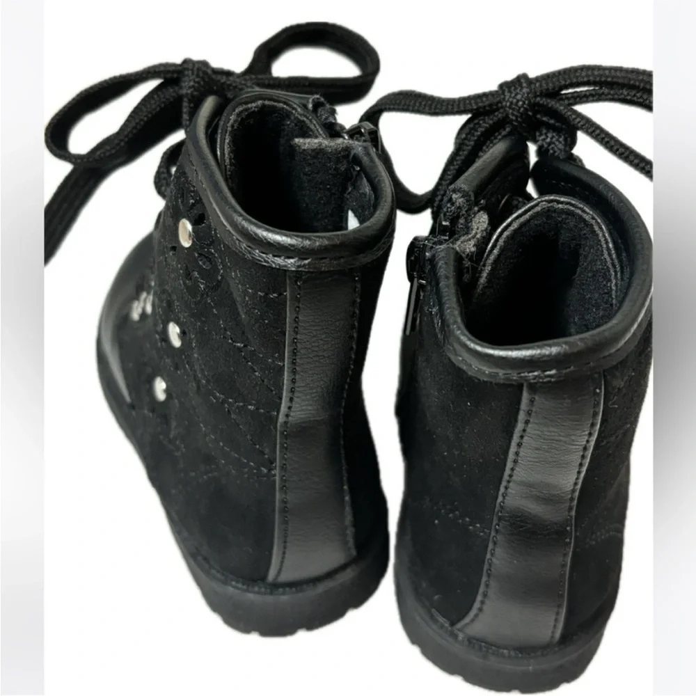 Like New in Box Black Kids Boots Jorya Black Vegan Leather Suede Flowet Rivet